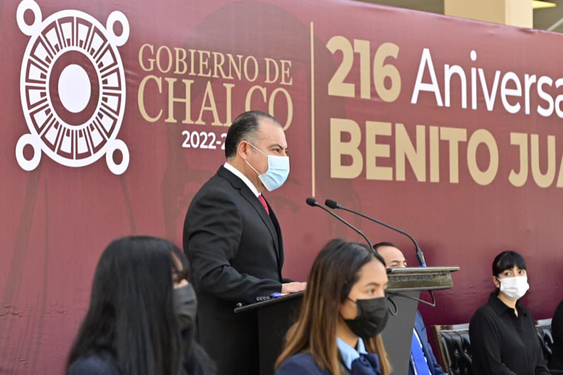 Boletín 038.- Gobierno de Chalco conmemora el 216 Aniversario del Natalicio de Benito Juárez García